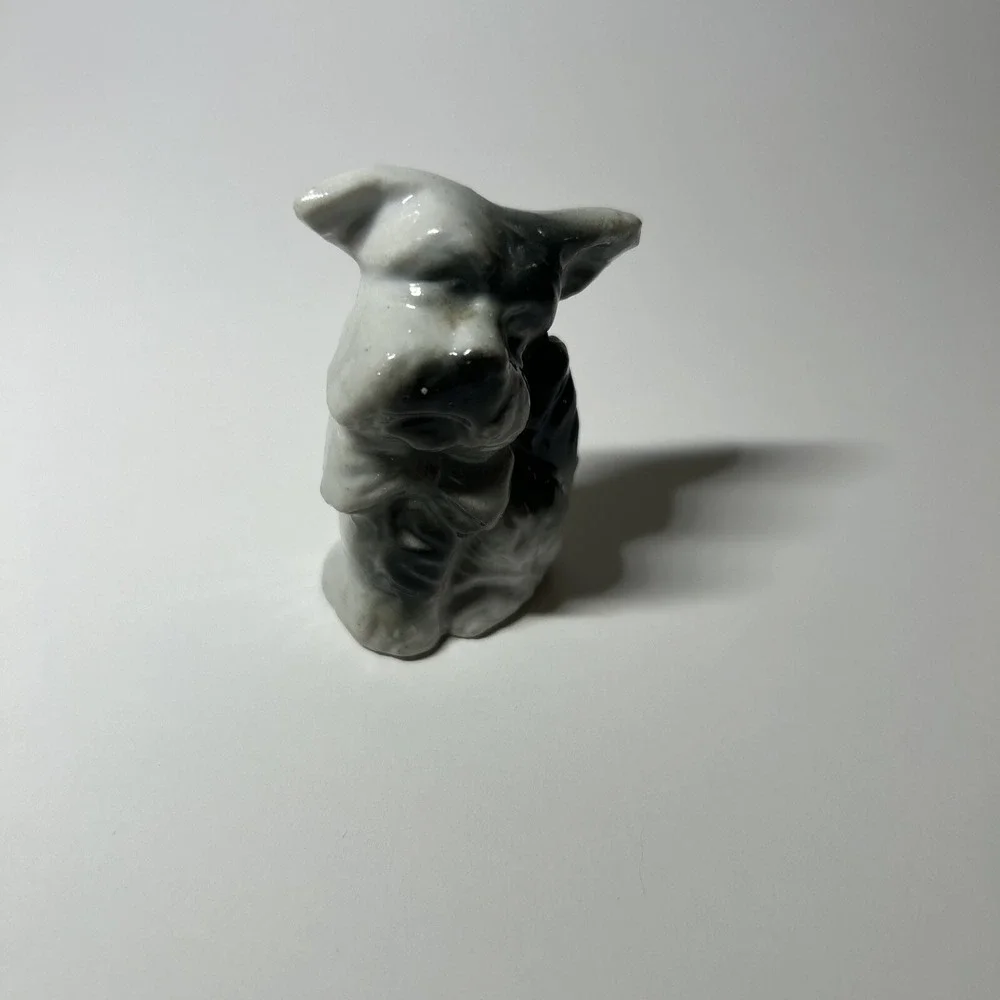 Little Black White Shnauzer Puppy Dog‎ Made Japan Porcelain Figurine